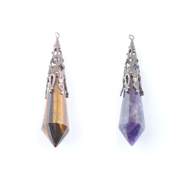 

wojiaer pendant retro pendulum for dowsing prism natural stone faceted healing crystal energy spiritual pendulo reiki chain bo918, Silver