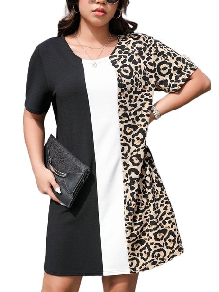 

plus colorblock tee dress o38w#, Black