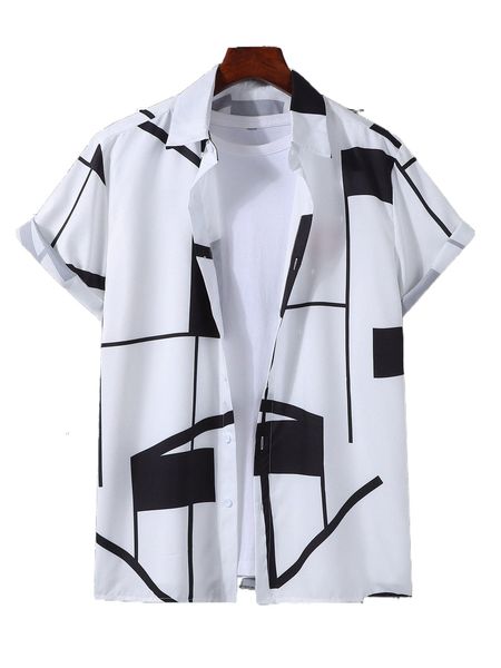 

men geo print shirt without tee l6j7#, White;black