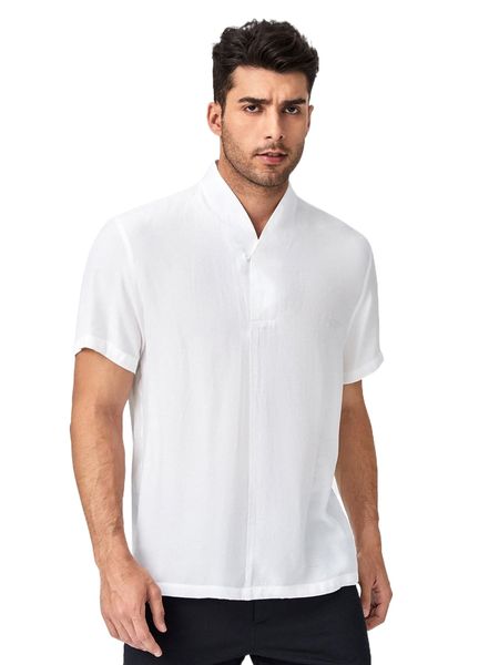 

men single button solid shirt w94s#, White;black