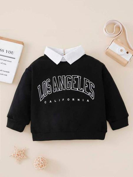 

baby contrast collar letter graphic 2 in 1 sweatshirt she, Black