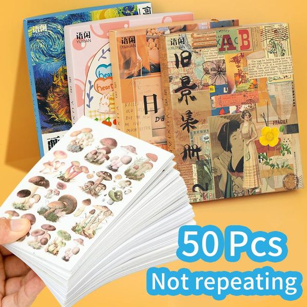 Embrulho de presente 50pcs insp retro hand scrapbooking scrapbook stickers diário notebook variado rótulos decorativos feitos artesanais artesanato papergi