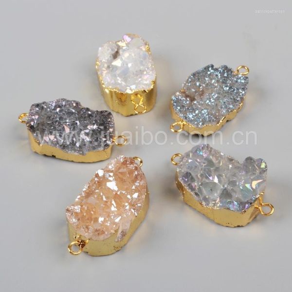 Colares pendentes Gold Bated Crystal Quartz Mix de Titânio Cores Druz