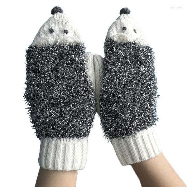 Luvas de cinco dedos Luvas de desenho animado Hedgehog malha quente Mittens Animal Lovley Inverno fofo Mão 23cm/9.05 polegadas Presente