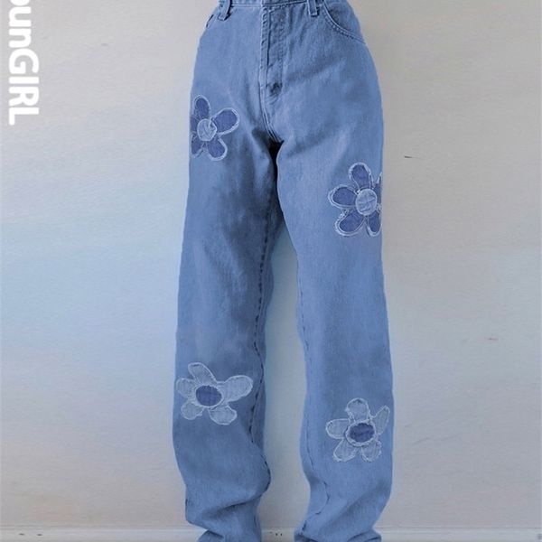 HEYounGIRL Patchwork floreale Casual Vintage Jeans Donna Vita alta Pantaloni in denim Capris Moda Pantaloni eleganti Donna Estate 220402