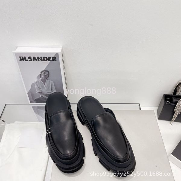 

slippers spring british fashion korean casual shoes with thin leather and trendy single, Black