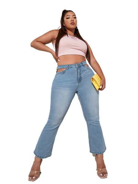 

plus washed cut out flare leg jeans d0ta#, Blue