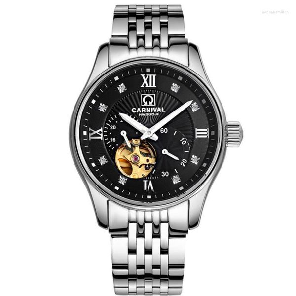 Elegante Geschäftsleute, Skelett-Automatikuhren für Herren, 100 % echte 316L-Stahlarmband-Armbanduhr, römische Zahlen, Retro-Kleid-Armbanduhren