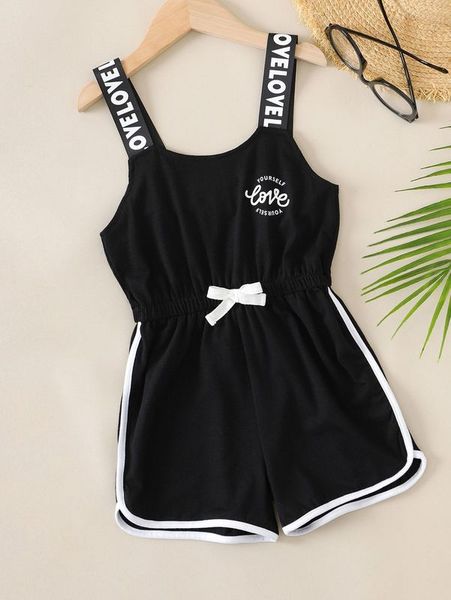 

toddler girls slogan graphic contrast binding cami romper she, Blue