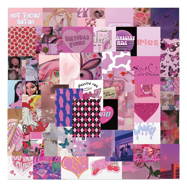

new 50pcs pink magazine graffiti sticker wall sticker girl refrigerator guitar luggage lapnon repeat diy waterproof sticker toy