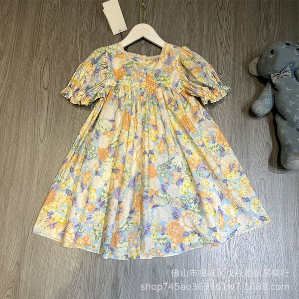 

korean fashion flower dress simple fresh wind lovely foreign style pastoral bubble sleeve princess skirt, White
