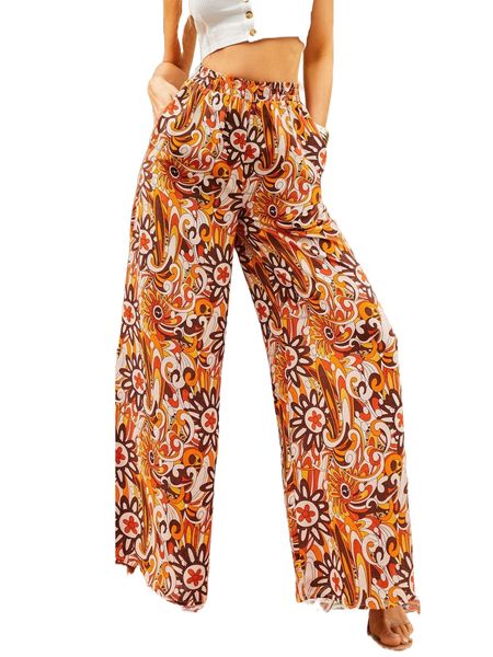 

luukse floral print wide leg pants y1y5#, Black;white