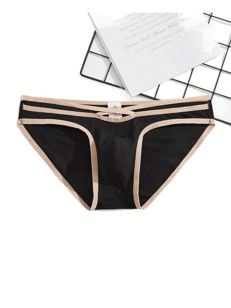 

men contrast binding cut out brief t1iv#, Black;brown