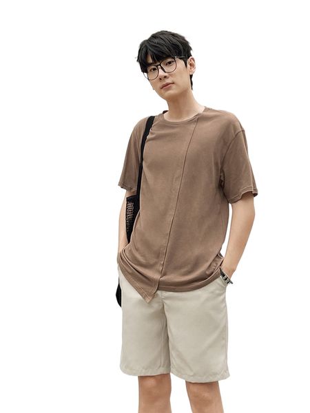 

men solid drop shoulder asymmetrical hem tee n6zv#, White;black