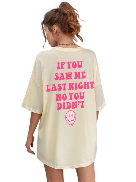 

cartoon and slogan graphic drop shoulder tee s4bp#, White
