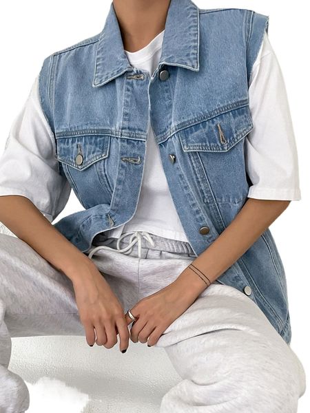 

dazy frayed trim vest denim jacket f1sv#, Black;brown