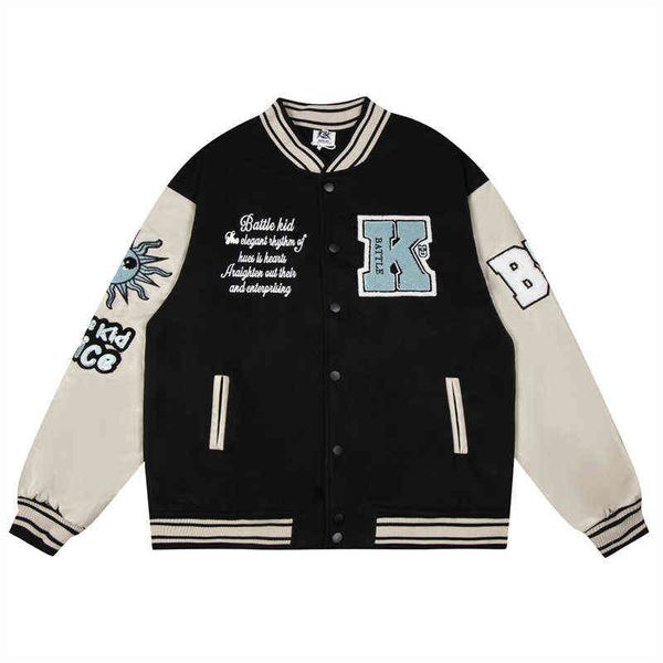 

baseball jacket harajuku oversized streetwear letter sun embroidery patchwork hip hop varsity jackets men fashion bomber coat t220728, Black;brown