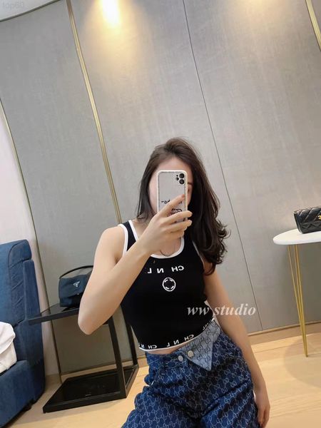 

women's tanks & camis designer 2022 spring new contrast jacquard letter knitted vest for women with u-neck sleeveless bottomless nciz20, White