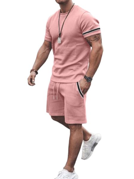 

men contrast tape tee with drawstring waist shorts o6ci#, Gray