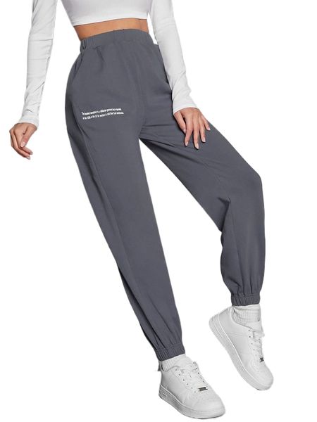 

slogan graphic sweatpants l7dm#, Black;white