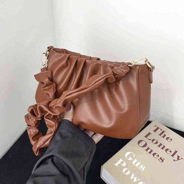 

2022 fashion cloud shoulder bag luxury brand women pu leather pleated design crossbody bags purses and handbags shopping g220517