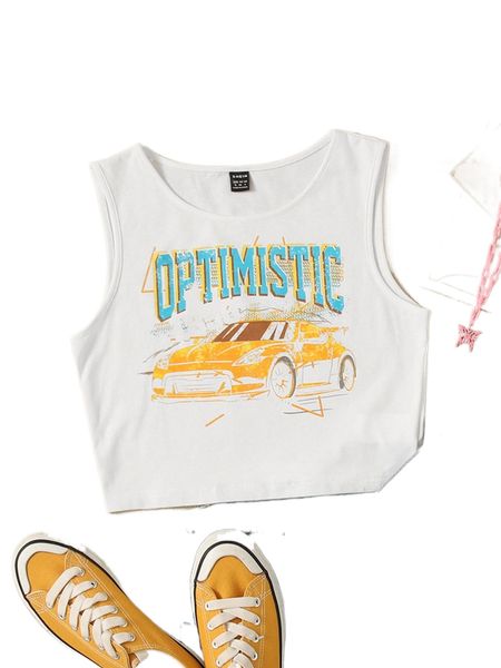 

car & letter graphic tank s1xh#, White