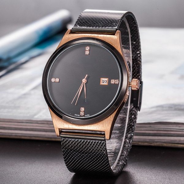 Herren-Business-Quarzuhr mit Stahlband und Kalender, Legierungs-Mesh-Armbanduhr für Herren