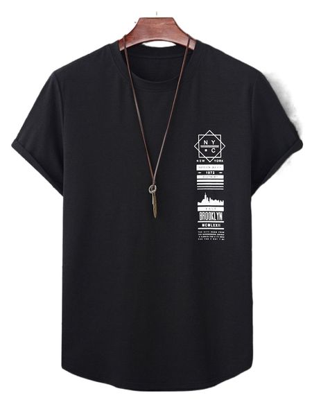 

men slogan graphic curved hem tee without necklace d3sz#, White;black