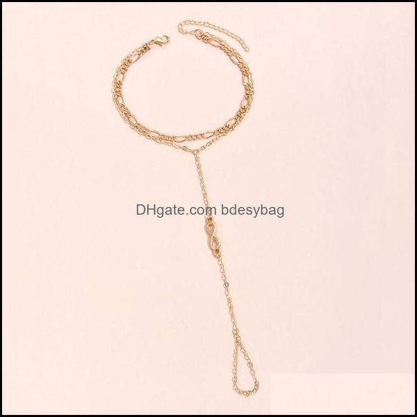 

charm bracelets jewelry korean simple heart pendant chain bracelet link connected gold metal finger ring for dhagt, Golden;silver