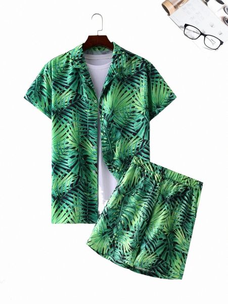 

men allover tropical print shirt & shorts without tee u3ua#, Gray
