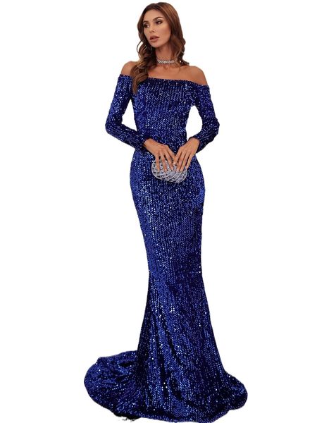 

missord off shoulder mermaid hem sequin prom dress a5x4#, Black;gray