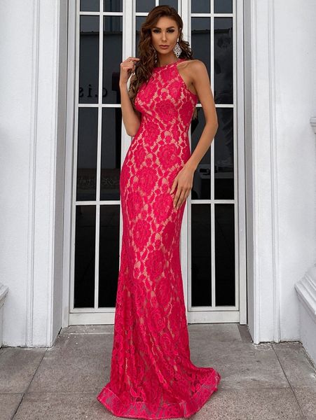 

missord lace backless mermaid hem halter dress 37l6#, Black;gray