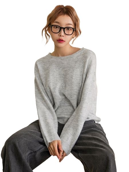 

dazy drop shoulder pointelle knit sweater f7ak#, White;black