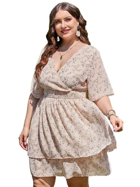 

plus ditsy floral layered hem dress r0pi#, Black