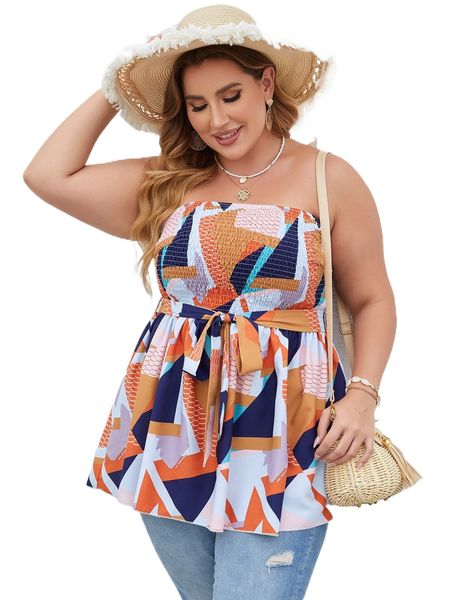 

plus geo print belted tube k49b#, Black