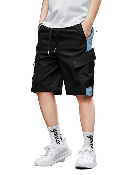 

men colorblock flap pocket shorts r5cl#, White;black