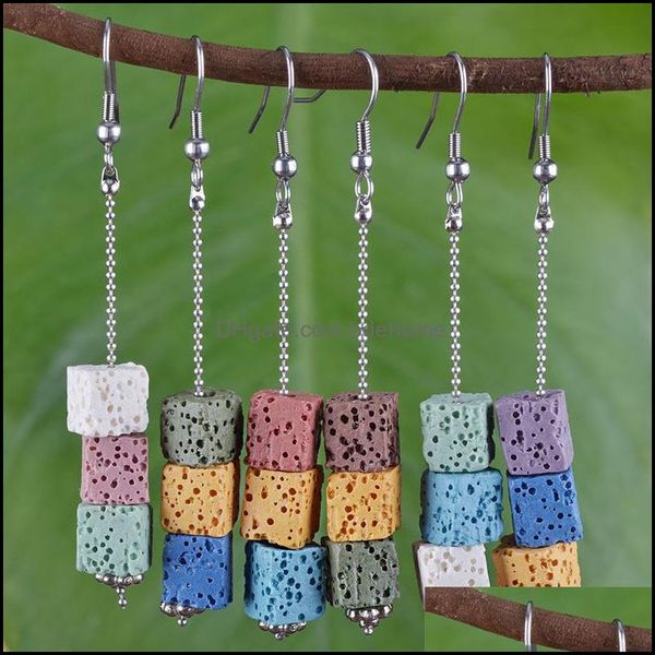 

dangle chandelier earrings jewelry wholesale original volcanic stone square bead national style long lava retro classic women drop deliver, Silver