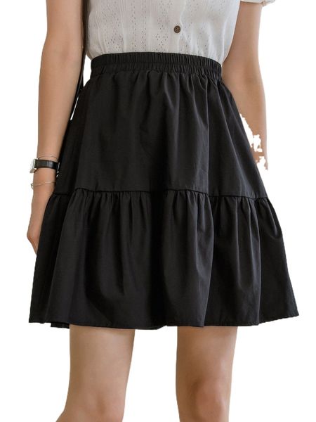 

dazy elastic waist ruffle hem skirt z1h7#, Black