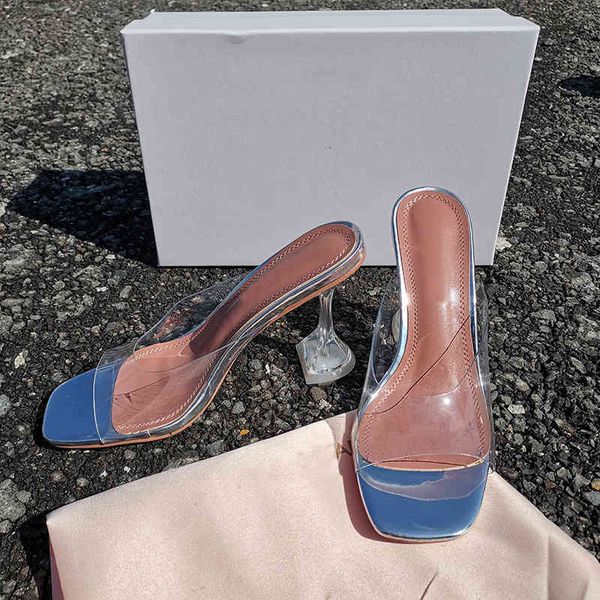 

sandals crystal high heels women's wine glass heel square head pvc transparent versatile shoes sandals, Black