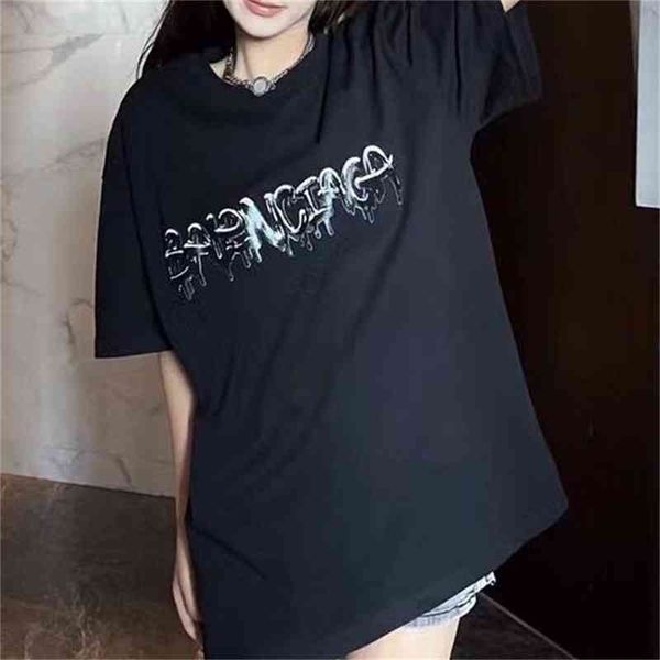 

2022 designer bal t shirt 22 paris fashion brand letter graffiti direct spray printing loose short sleeves, White;black