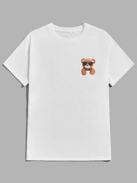 

romwe guys cartoon bear graphic tee v5h9#, White;black