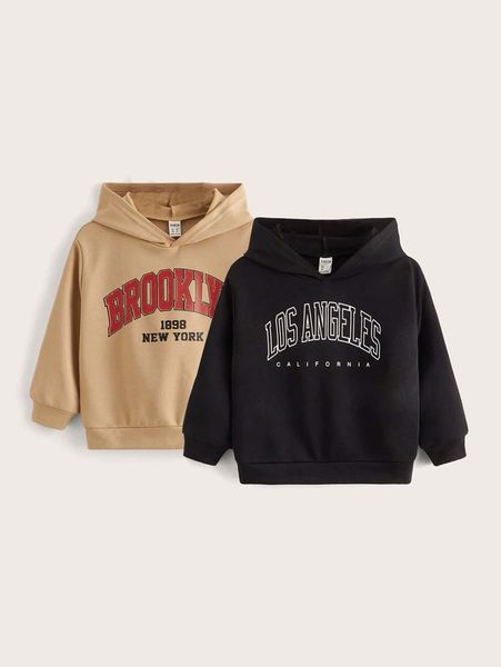 

toddler boys 2pcs letter graphic hoodie she, Black