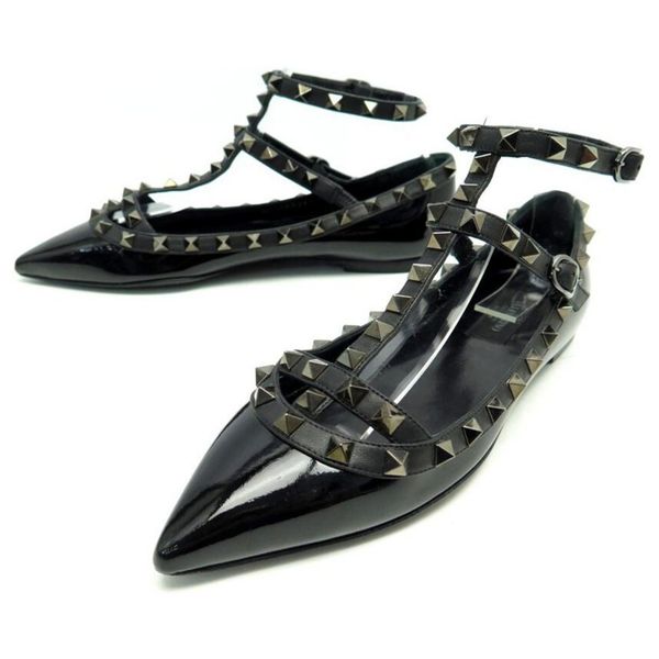 

women's sandals high heelsriveted shoesluxury patent leather pointed toe flat ballerina flat sandalsfamous designers lady black
