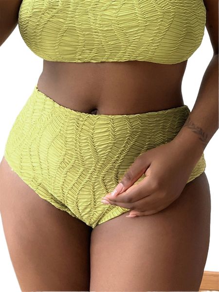 

plus textured high waist bikini panty e8ih#, Black