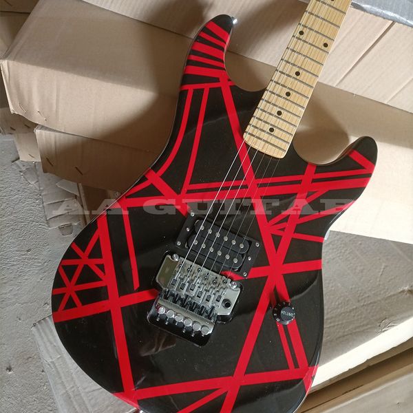 

6 strings red&black striped electric guitar with maple fretboard