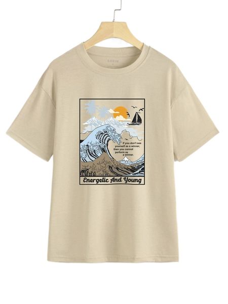 

waves and slogan graphic tee o56x#, White