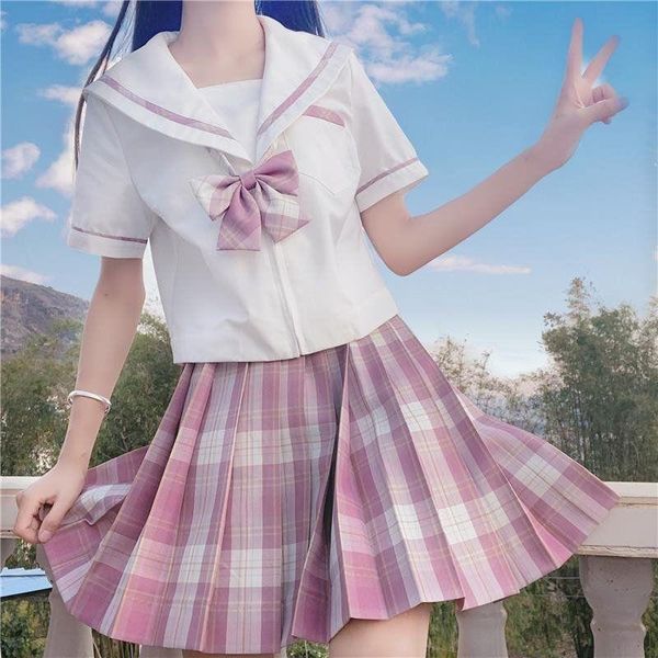 Set di abbigliamento giapponese JK Schoolgirl Uniform Grid Skirt Suit Camicetta Top Short College Style Two-Piece Anime Cosplay UniformAbbigliamento