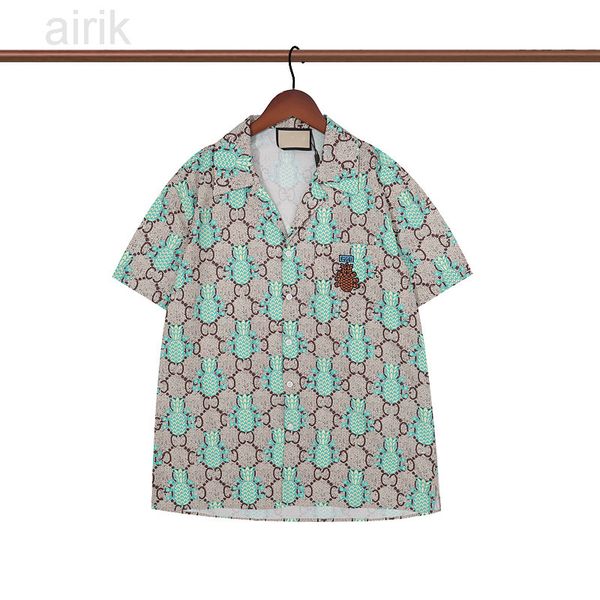 

men's fashion embroidery pineapple print shirts casual pants button down short sleeve hawaiian shirt suits summer beach shorts designer, White;black