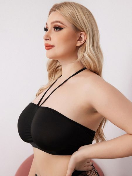 

plus tie front strapless bralette g759#, Black;white