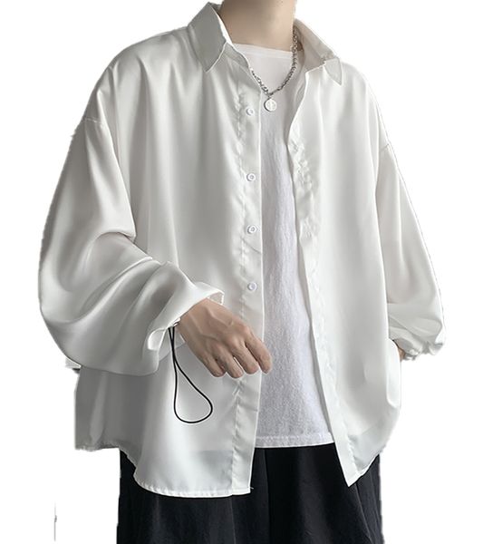 

men's casual shirts pr ice silk drape sun protection suit drawstring shirt woman fashion oversize clothing, White;black